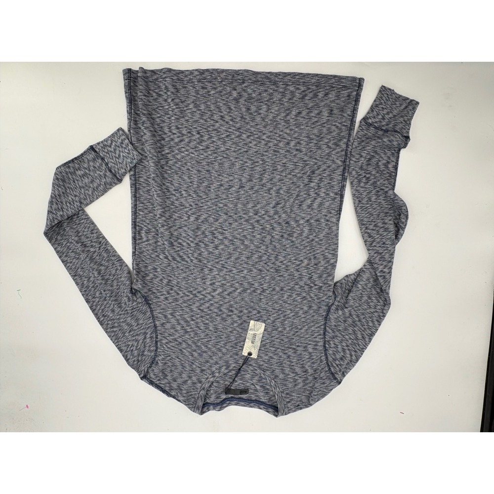 Onassis Mens Ribbed Trek Crew Cotton Jacquard Long Sleeve Blue Shirt XL - Picture 2 of 7